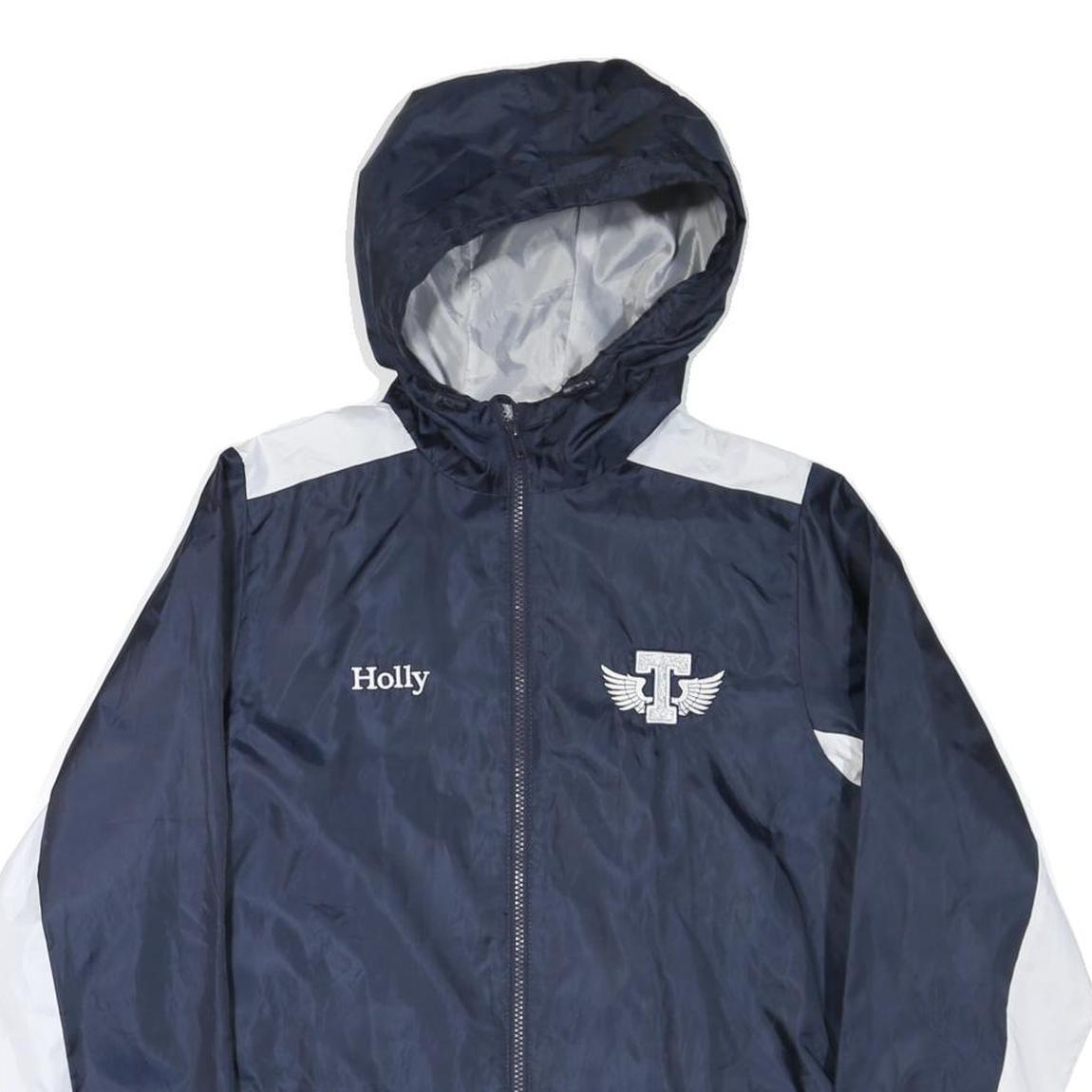 CHAMPION Womens Navy & White Thunderbird Nylon Zip Jacket S Windbreaker Hooded