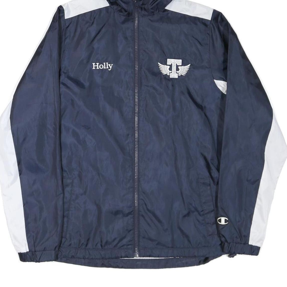 CHAMPION Womens Navy & White Thunderbird Nylon Zip Jacket S Windbreaker Hooded