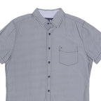 TOMMY HILFIGER Mens Blue Patterned Shirt L Cotton Blend Casual Short Sleeve