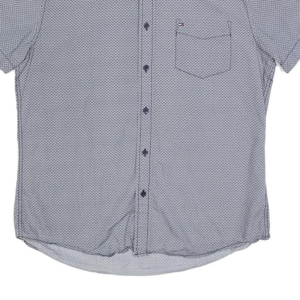 TOMMY HILFIGER Mens Blue Patterned Shirt L Cotton Blend Casual Short Sleeve