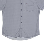 TOMMY HILFIGER Mens Blue Patterned Shirt L Cotton Blend Casual Short Sleeve