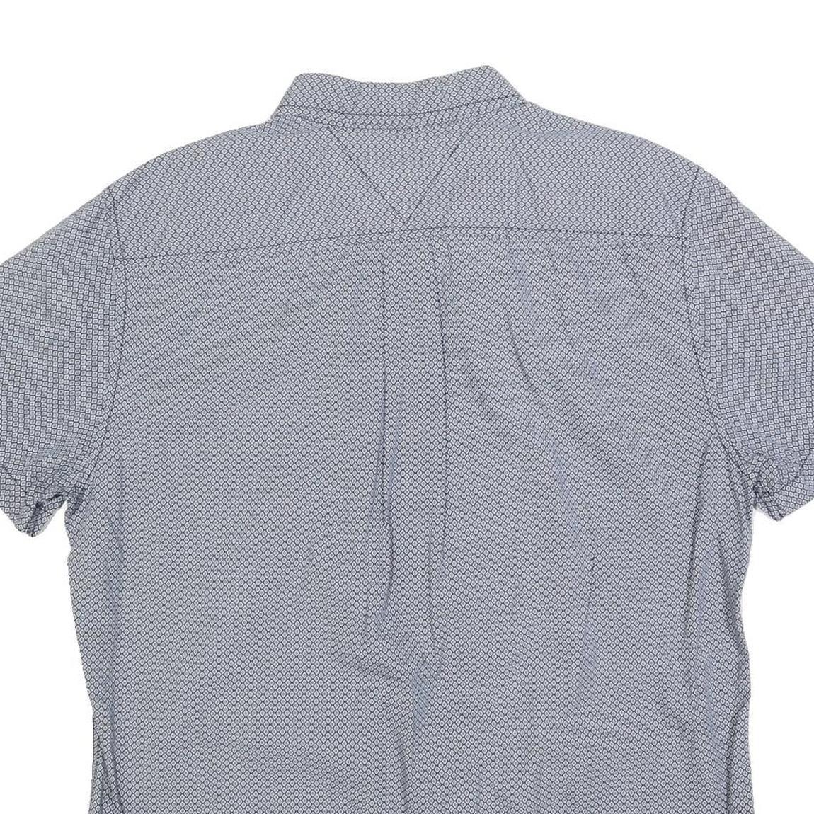 TOMMY HILFIGER Mens Blue Patterned Shirt L Cotton Blend Casual Short Sleeve