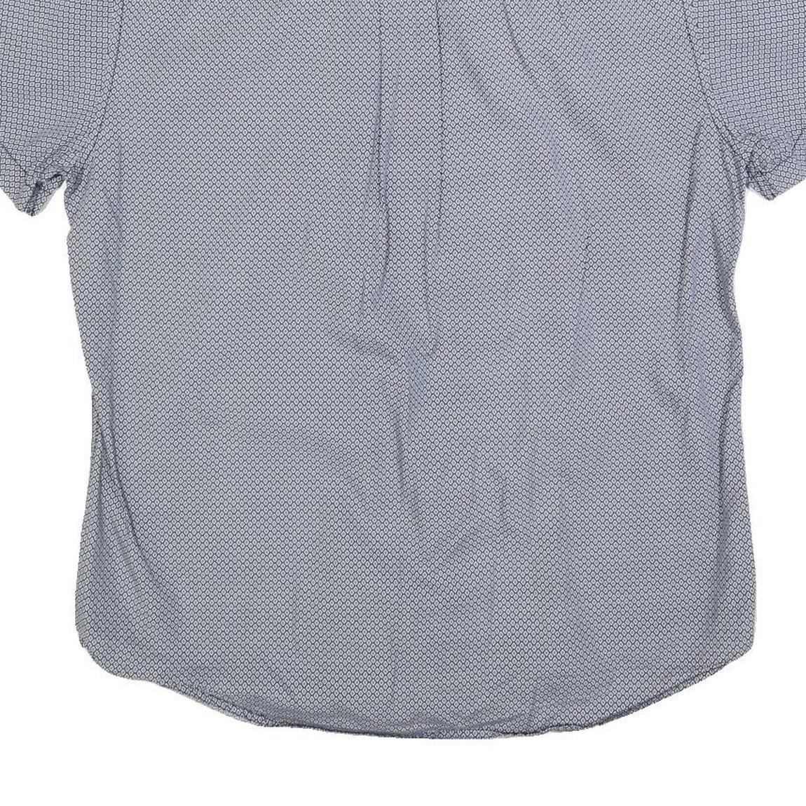 TOMMY HILFIGER Mens Blue Patterned Shirt L Cotton Blend Casual Short Sleeve