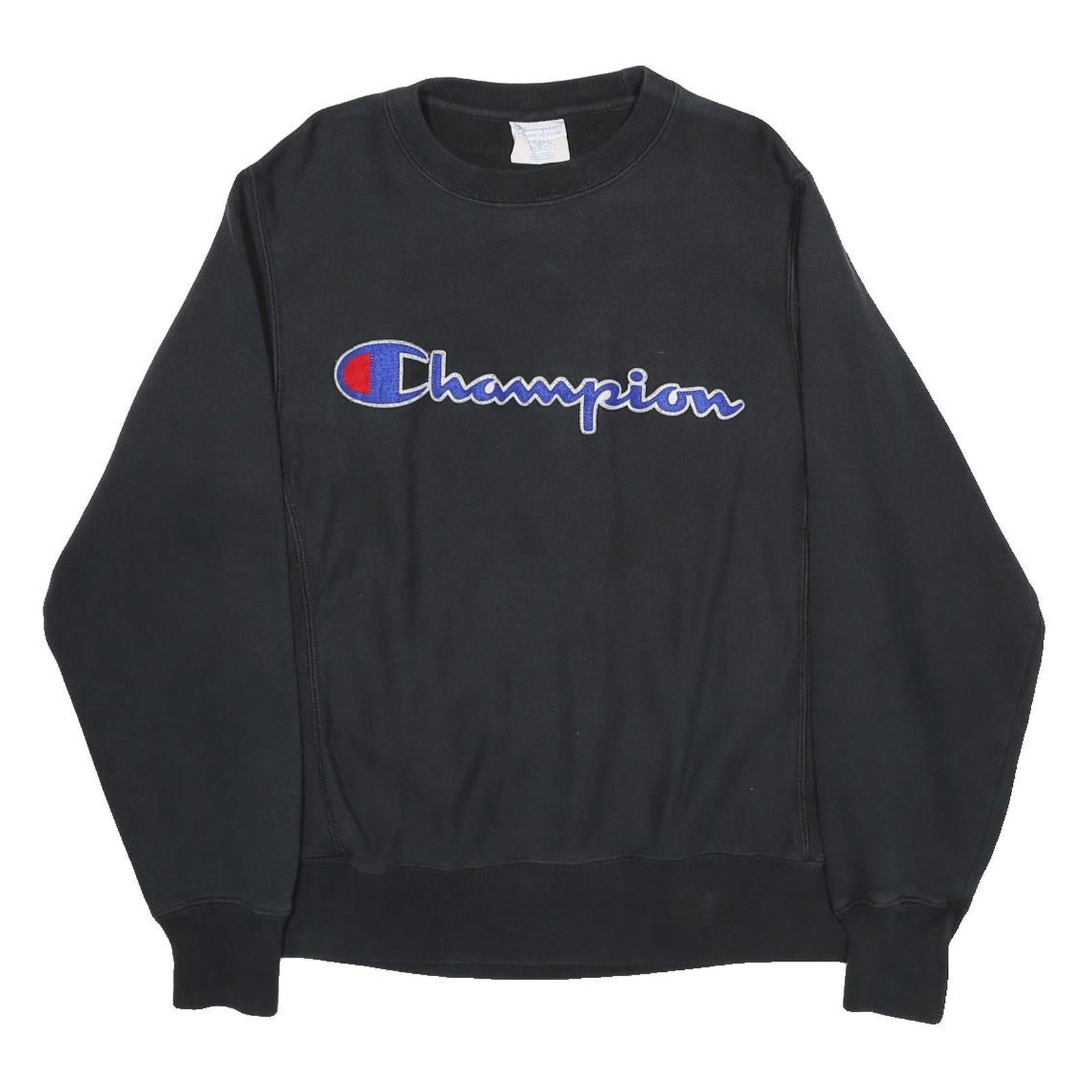 CHAMPION REVERSE WEAVE Mens Black Crew Neck S Vintage Embroidered Logo