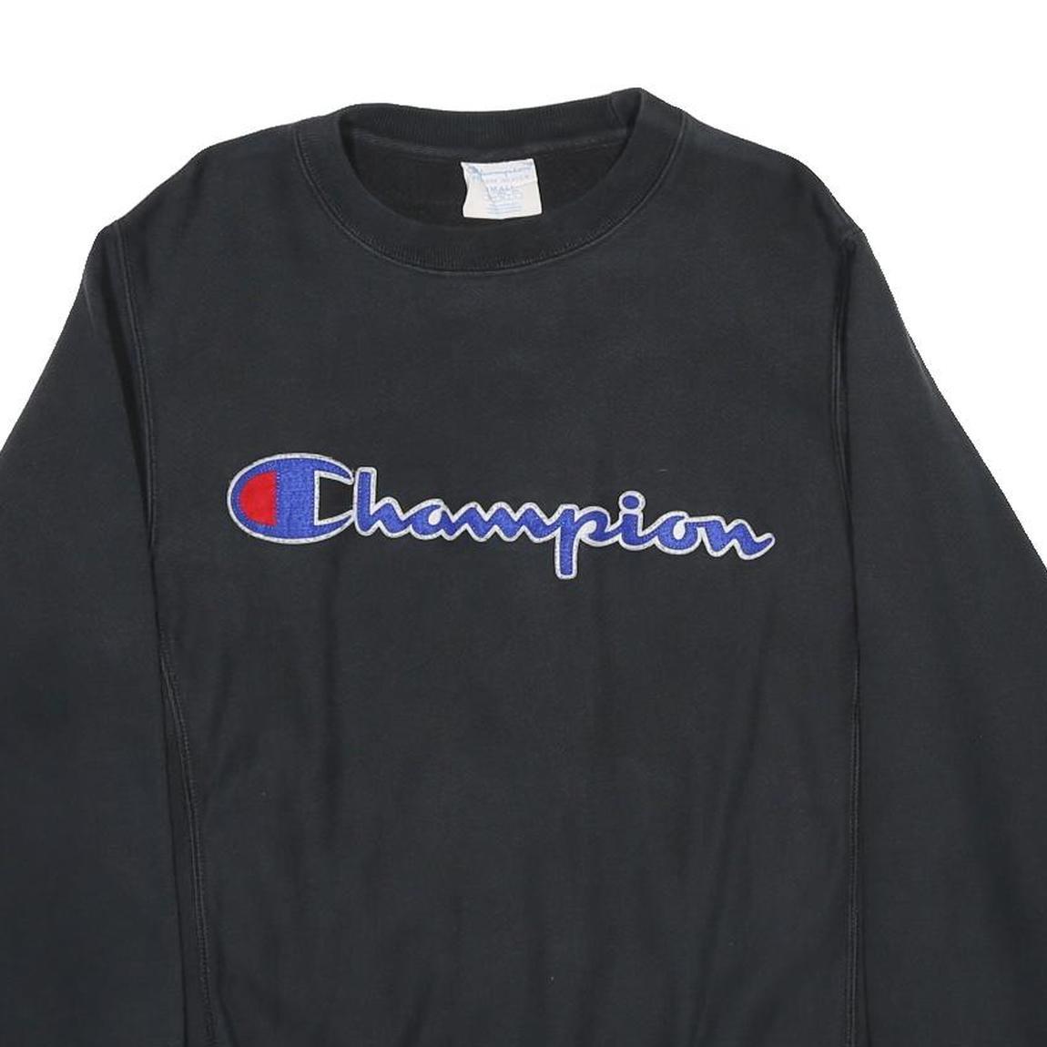 CHAMPION REVERSE WEAVE Mens Black Crew Neck S Vintage Embroidered Logo