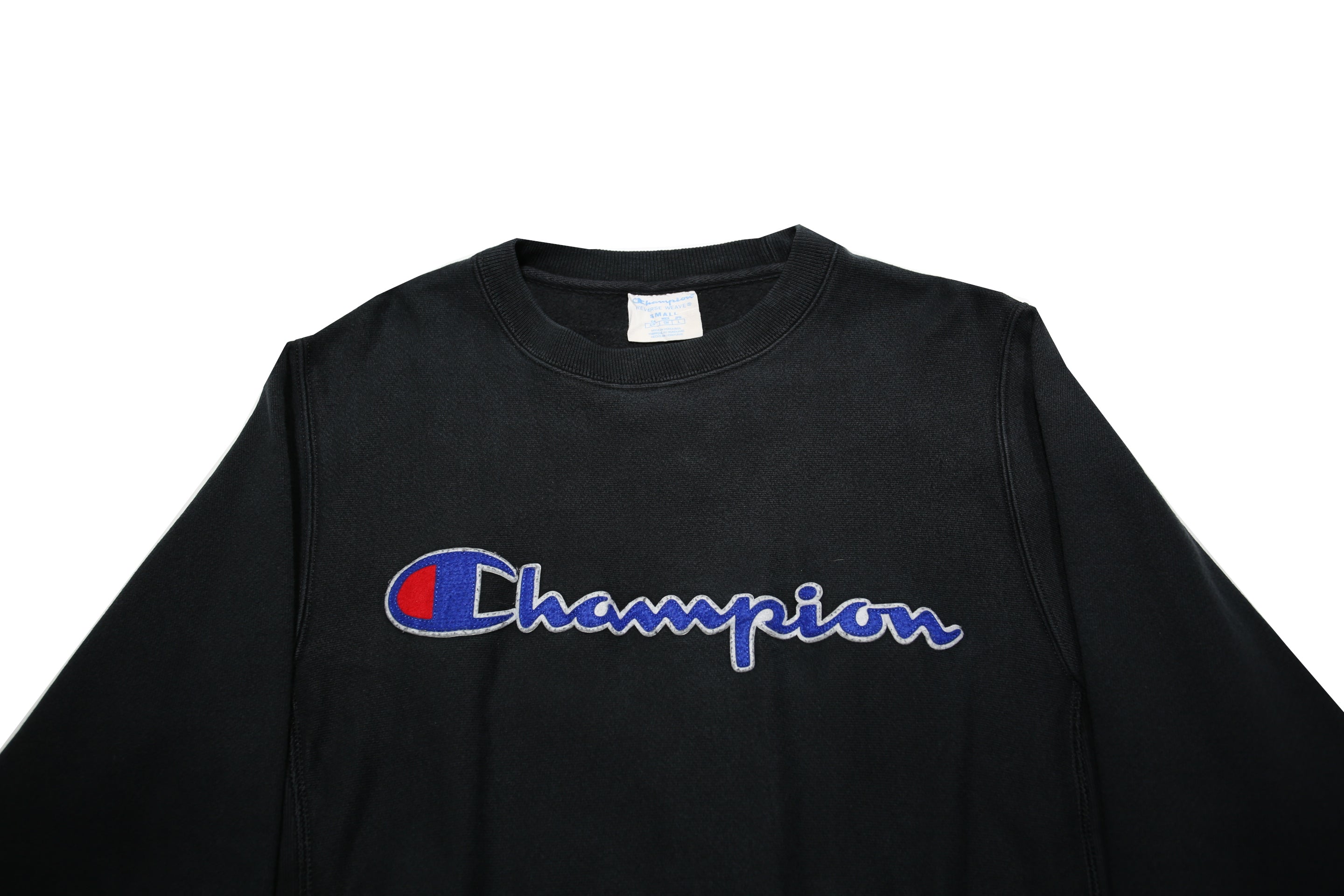 CHAMPION REVERSE WEAVE Mens Black Crew Neck S Vintage Embroidered Logo