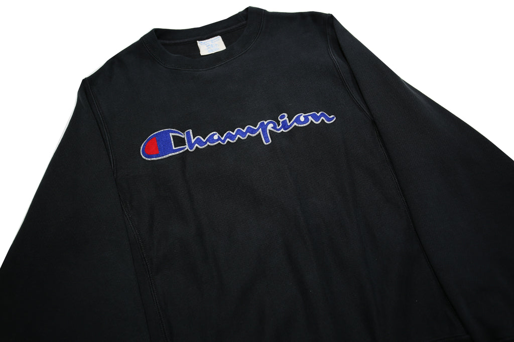 CHAMPION REVERSE WEAVE Mens Black Crew Neck S Vintage Embroidered Logo