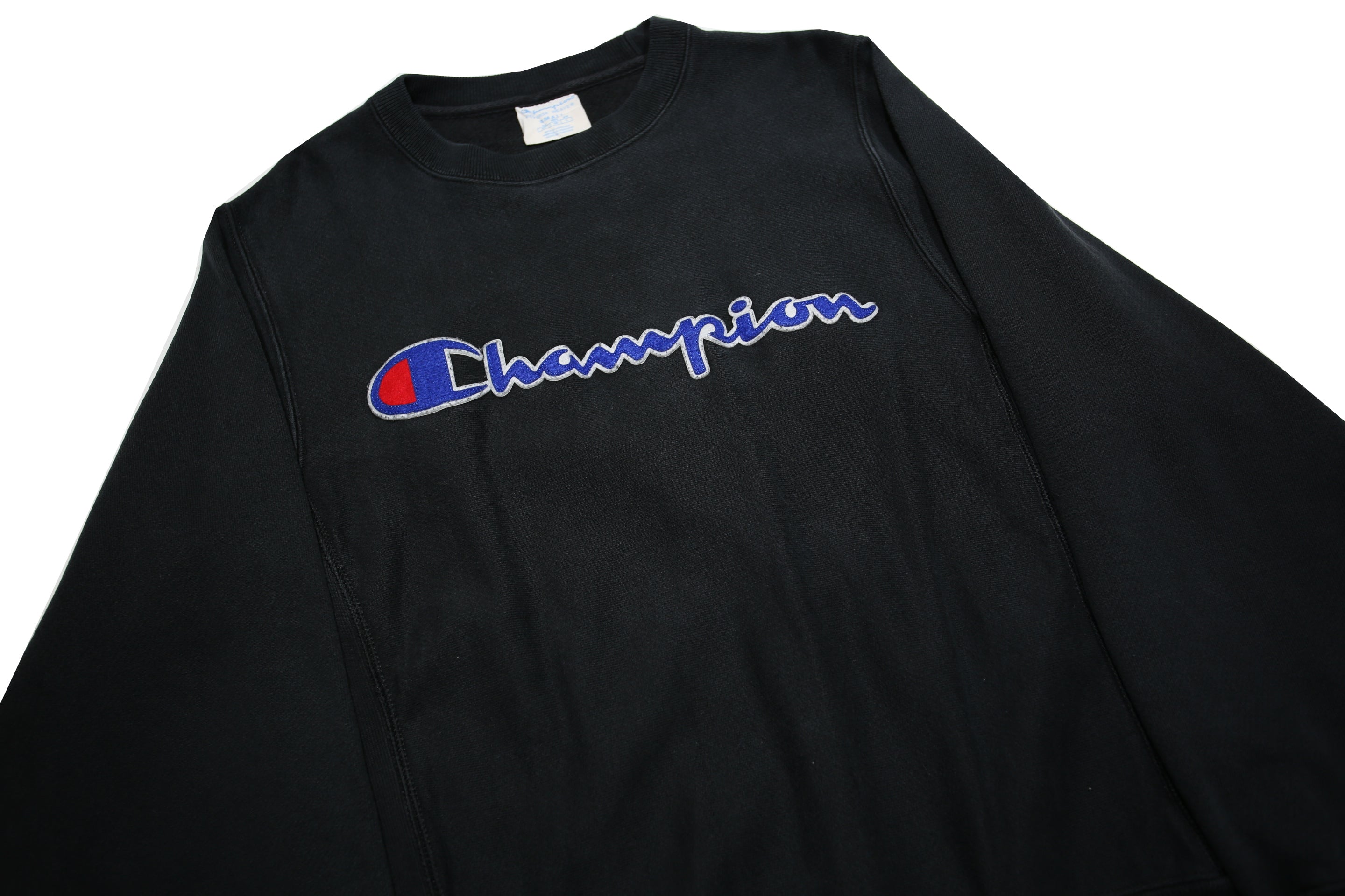 CHAMPION REVERSE WEAVE Mens Black Crew Neck S Vintage Embroidered Logo