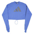 ADIDAS Womens Blue Cropped Sweatshirt Crew Neck S Black Logo Striped Sleeves