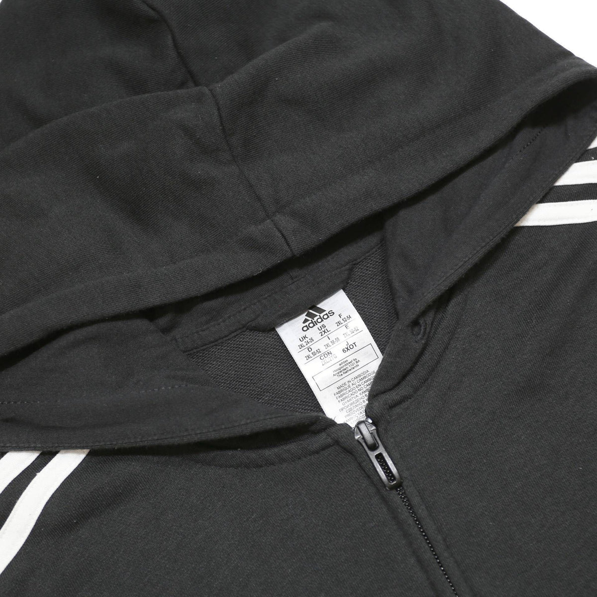 ADIDAS Womens Black 3-Stripes Full Zip Hoodie 2XL Cotton Blend Casual