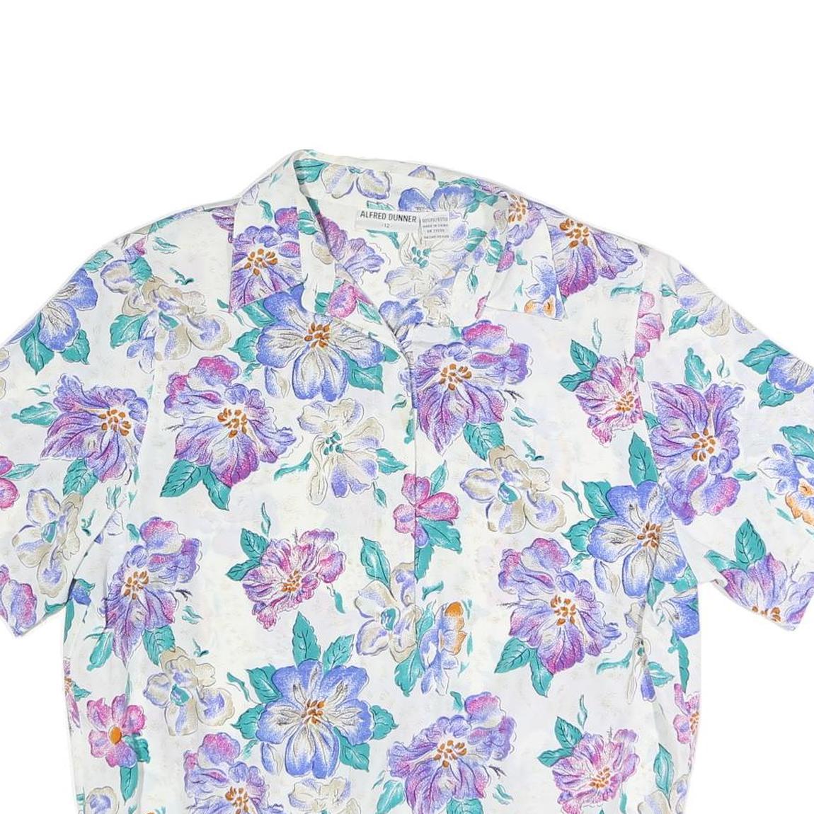 ALFRED DUNNER Womens White Floral Print Short Sleeve Shirt UK 12 Polyester Blend
