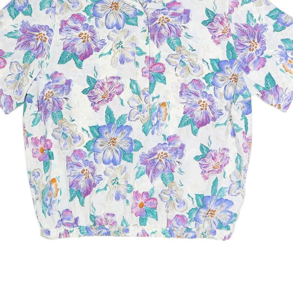 ALFRED DUNNER Womens White Floral Print Short Sleeve Shirt UK 12 Polyester Blend