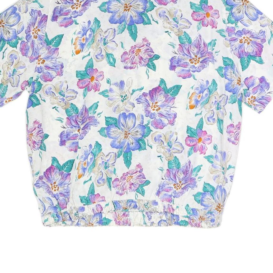 ALFRED DUNNER Womens White Floral Print Short Sleeve Shirt UK 12 Polyester Blend
