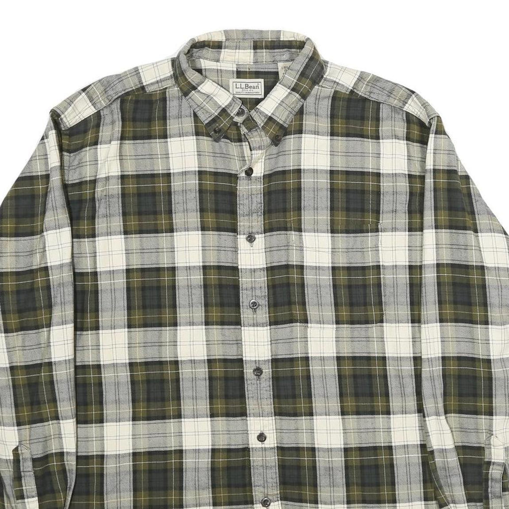 LL BEAN Mens Green & Grey Plaid Cotton Shirt L Button-Down Casual Long Sleeve