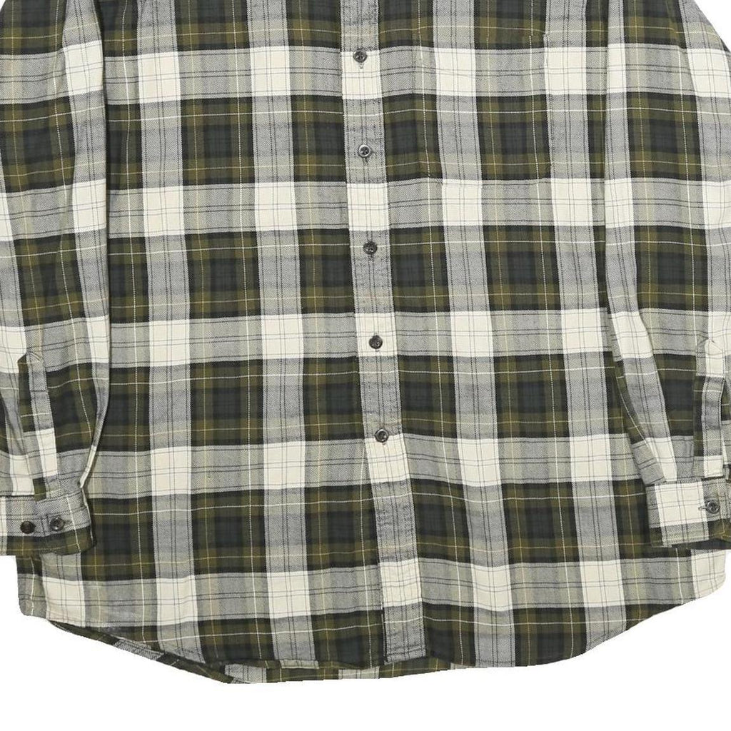 LL BEAN Mens Green & Grey Plaid Cotton Shirt L Button-Down Casual Long Sleeve