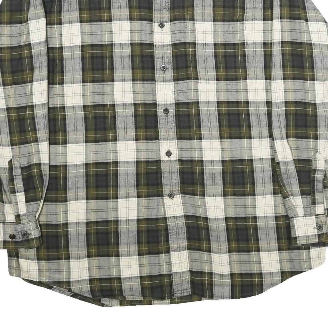 LL BEAN Mens Green & Grey Plaid Cotton Shirt L Button-Down Casual Long Sleeve