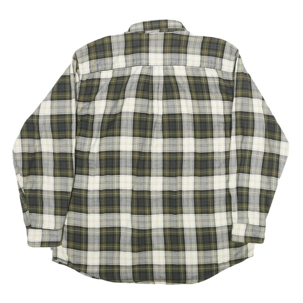 LL BEAN Mens Green & Grey Plaid Cotton Shirt L Button-Down Casual Long Sleeve