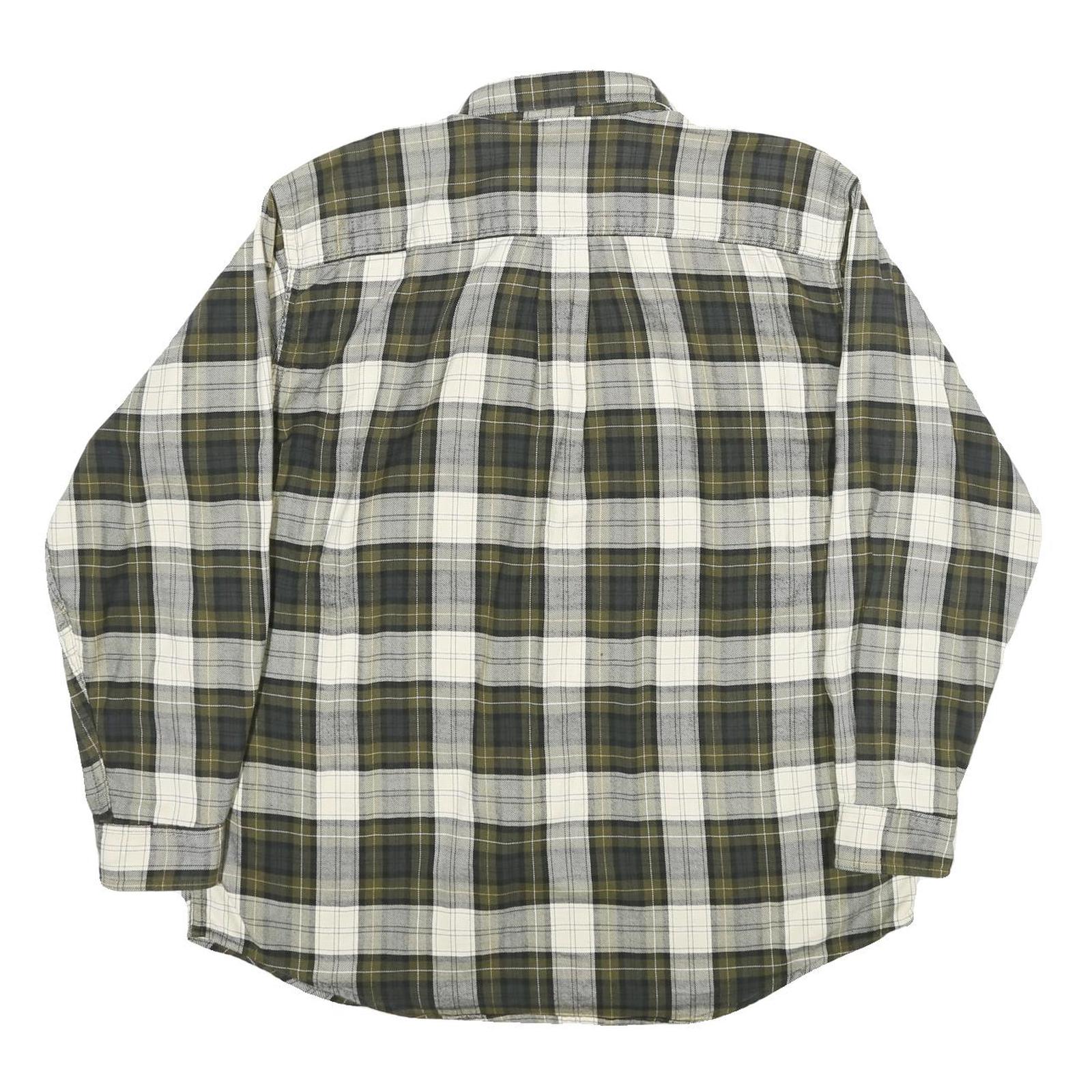 LL BEAN Mens Green & Grey Plaid Cotton Shirt L Button-Down Casual Long Sleeve