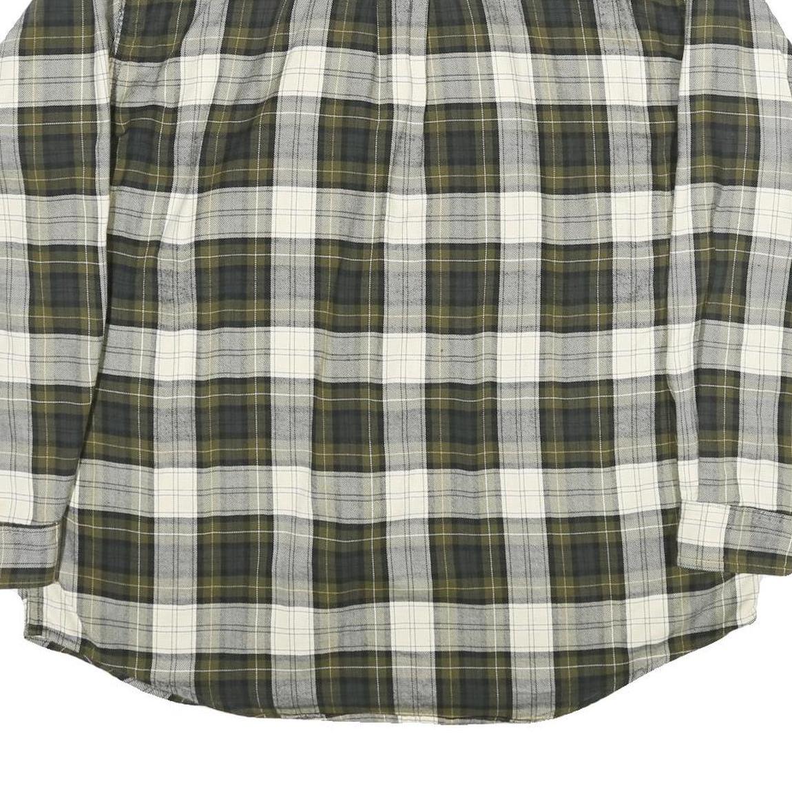 LL BEAN Mens Green & Grey Plaid Cotton Shirt L Button-Down Casual Long Sleeve