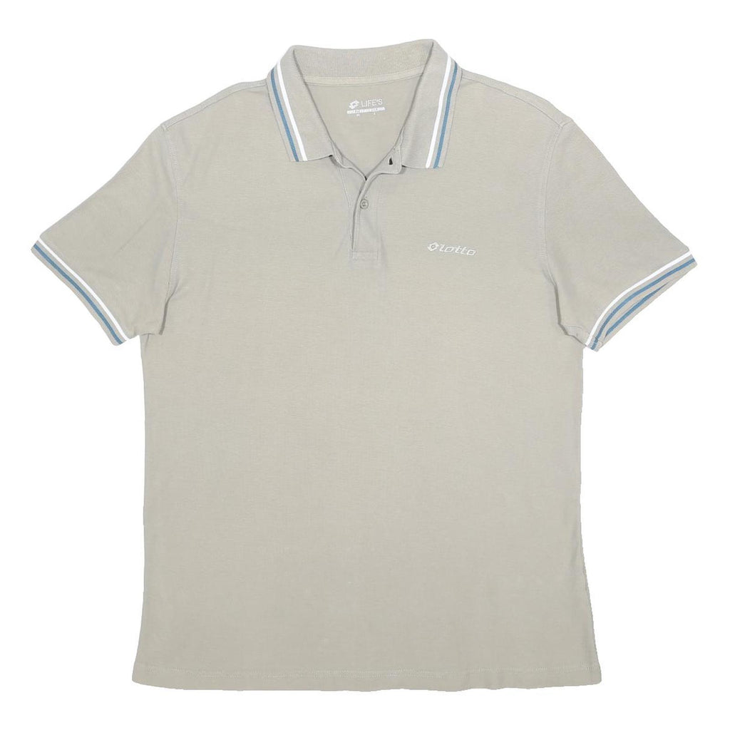 LOTTO Mens Beige Polo Shirt L Cotton Basic Short Sleeve Striped Collar