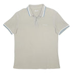 LOTTO Mens Beige Polo Shirt L Cotton Basic Short Sleeve Striped Collar