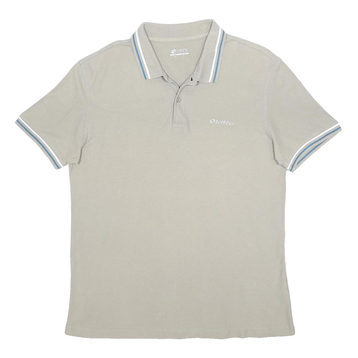 LOTTO Mens Beige Polo Shirt L Cotton Basic Short Sleeve Striped Collar