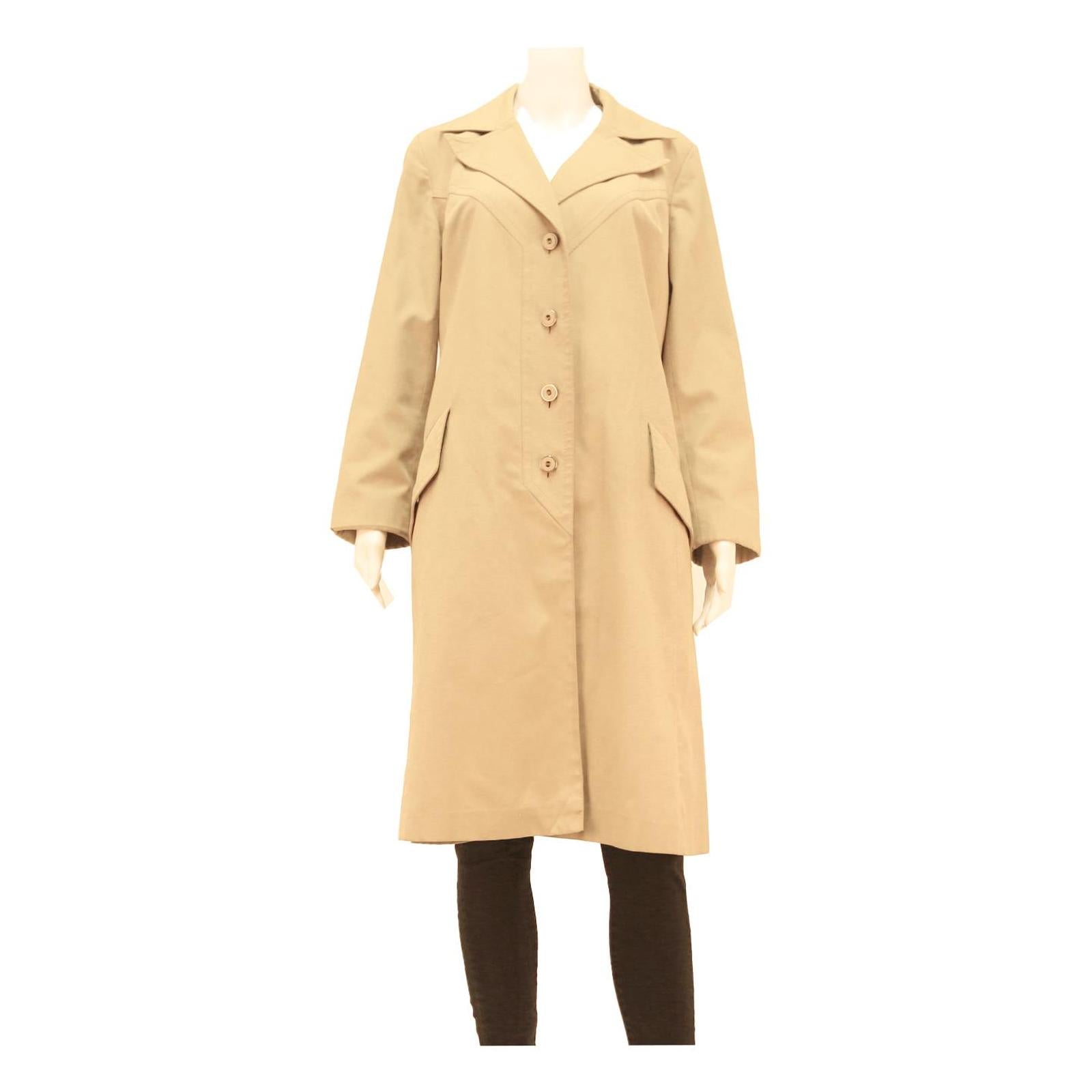 Womens Beige Cotton Blend Button Jacket L Classic Plain Lightweight