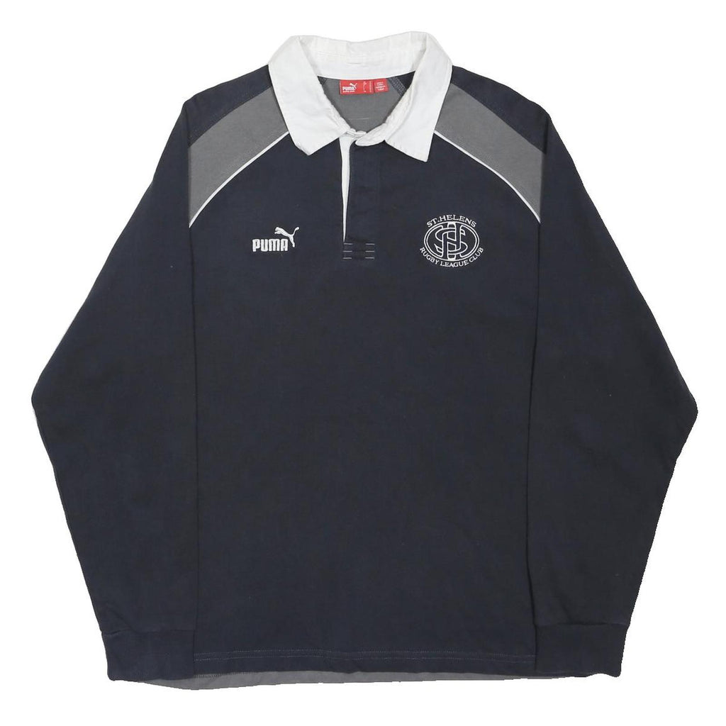 PUMA Mens Navy & Grey St Helens Rugby League Club Long Sleeve Polo Shirt M