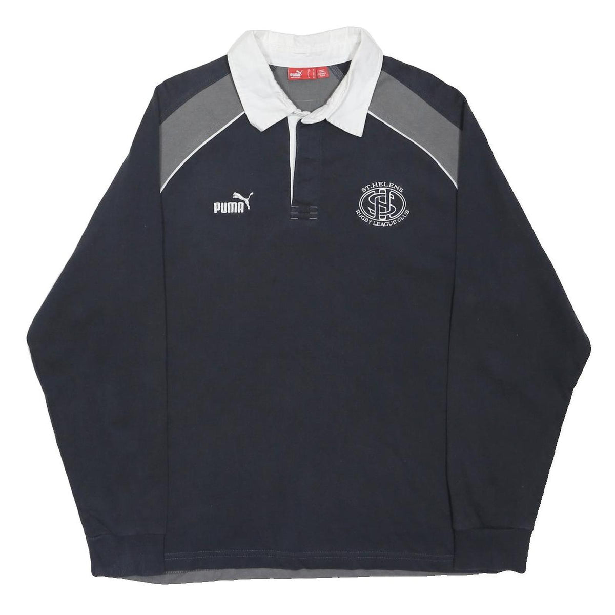 PUMA Mens Navy & Grey St Helens Rugby League Club Long Sleeve Polo Shirt M