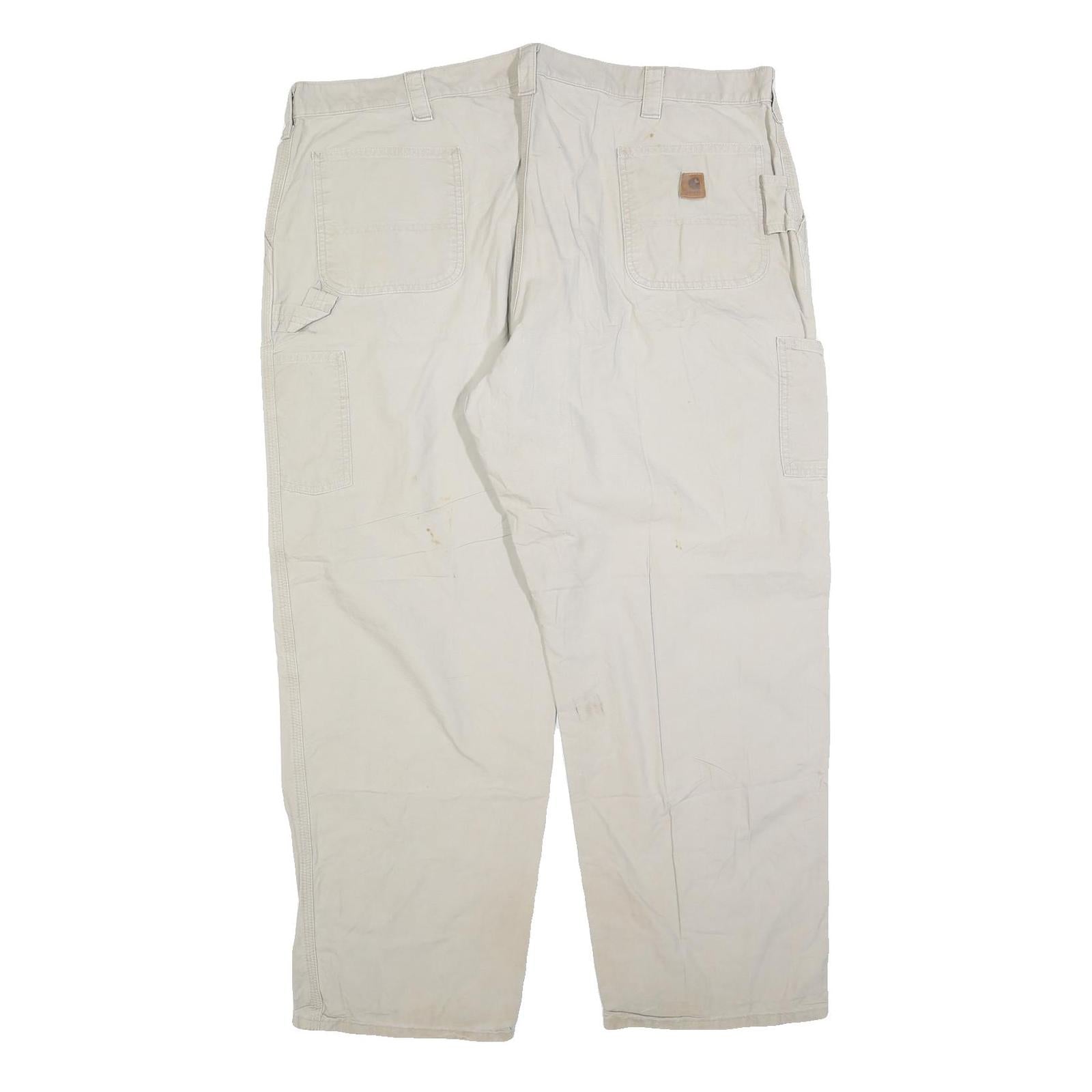 CARHARTT Mens Cotton Blend Beige Loose Tapered Trousers W46 L32 Workwear Utility