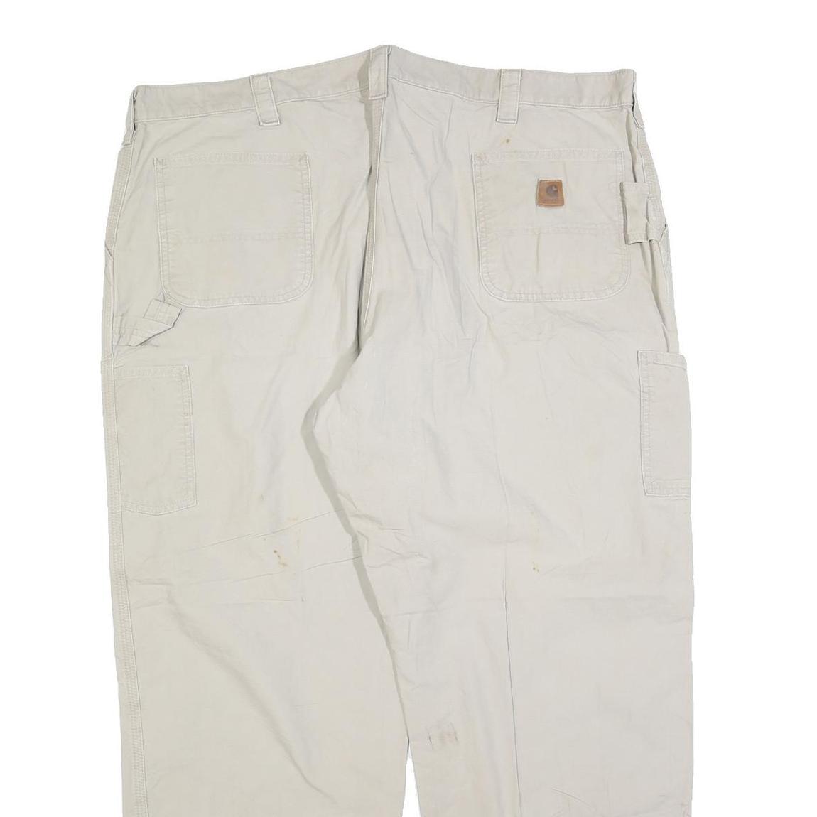 CARHARTT Mens Cotton Blend Beige Loose Tapered Trousers W46 L32 Workwear Utility