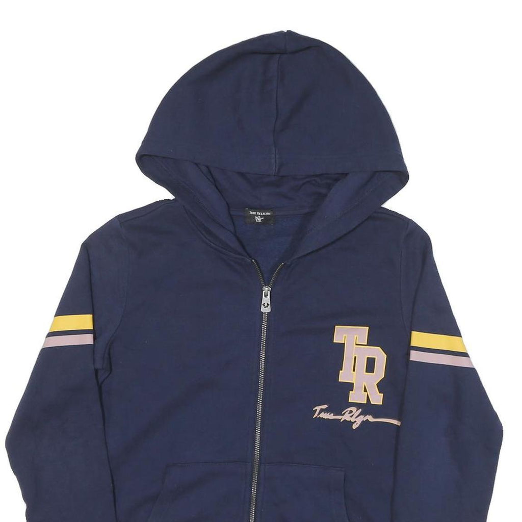 TRUE RELIGION Womens Navy Blue & Yellow Zip Up Hoodie XS Casual Cotton Blend