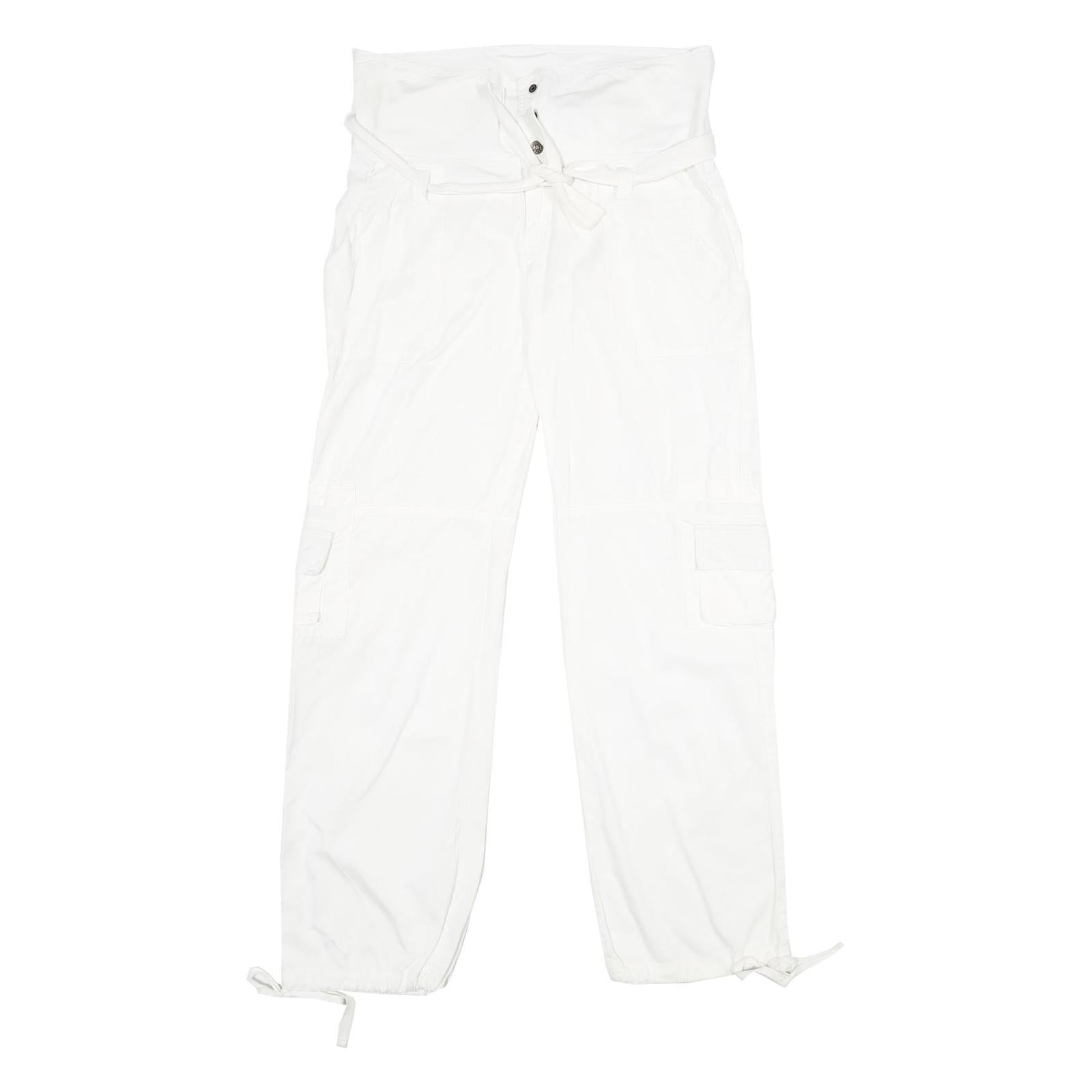 YES OR NO Womens White Cotton Blend Regular Fit Cargo Trousers W34 L32 Snap