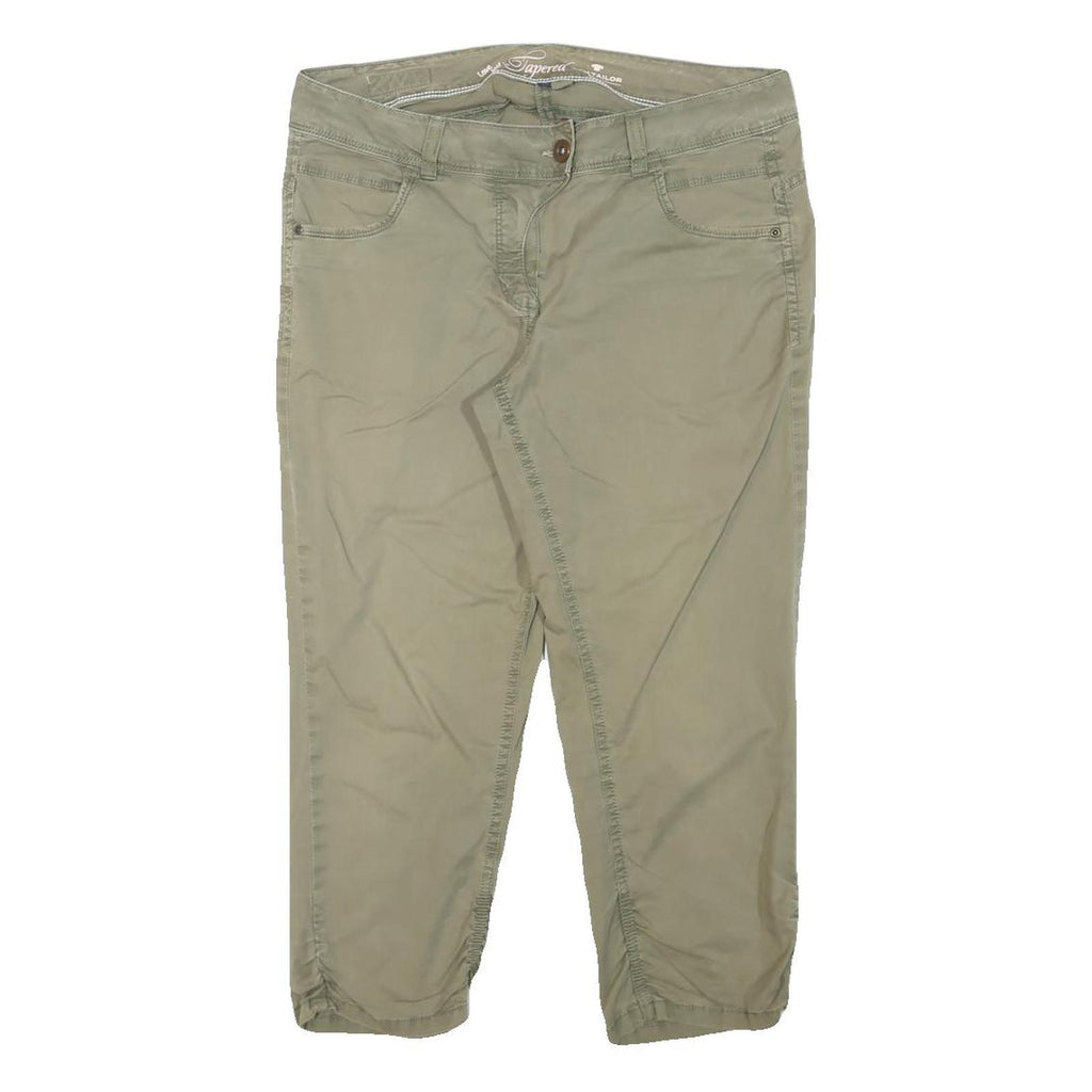 TOM TAILOR Womens Slim Beige Cotton Blend Tapered Trousers W32 L21 Casual