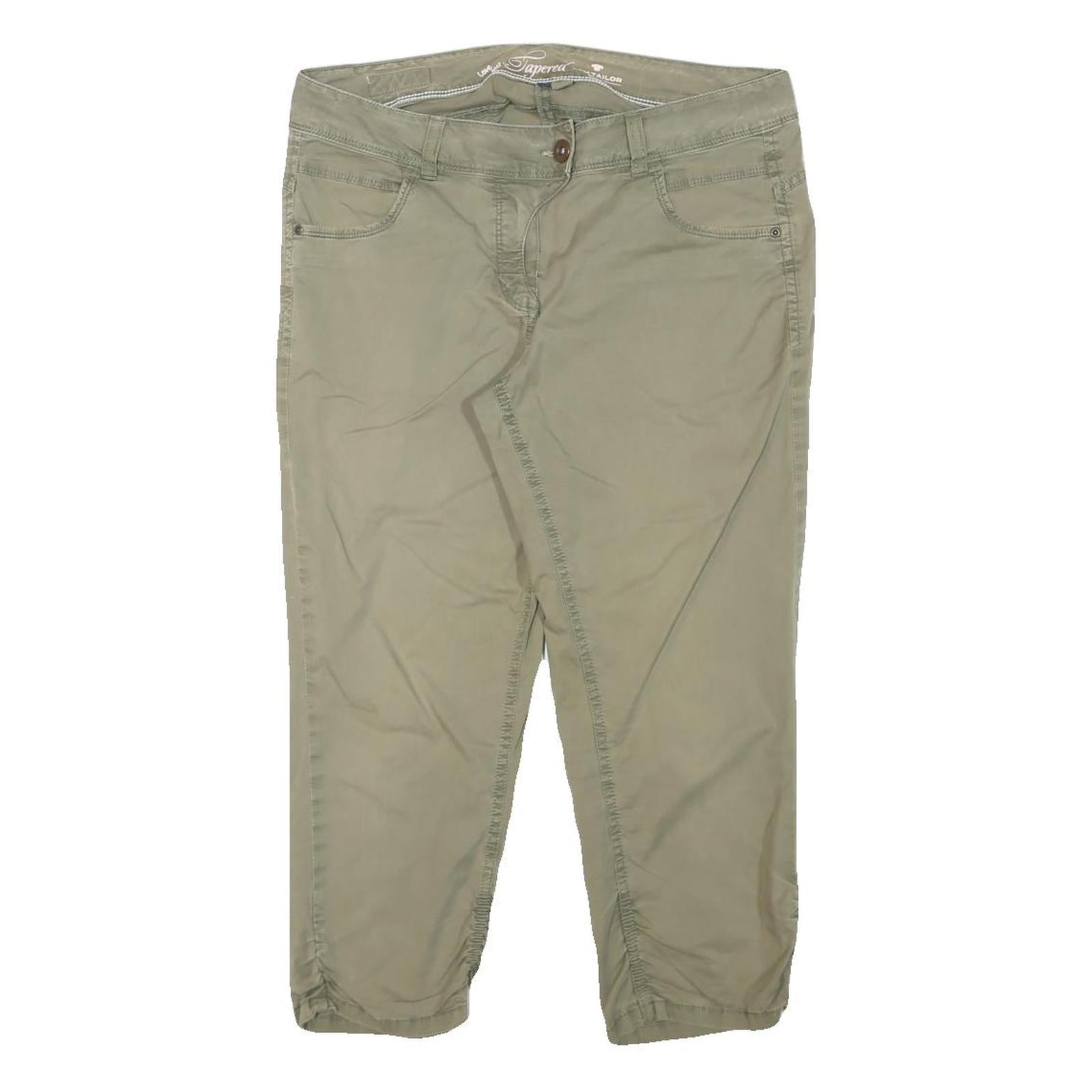 TOM TAILOR Womens Slim Beige Cotton Blend Tapered Trousers W32 L21 Casual