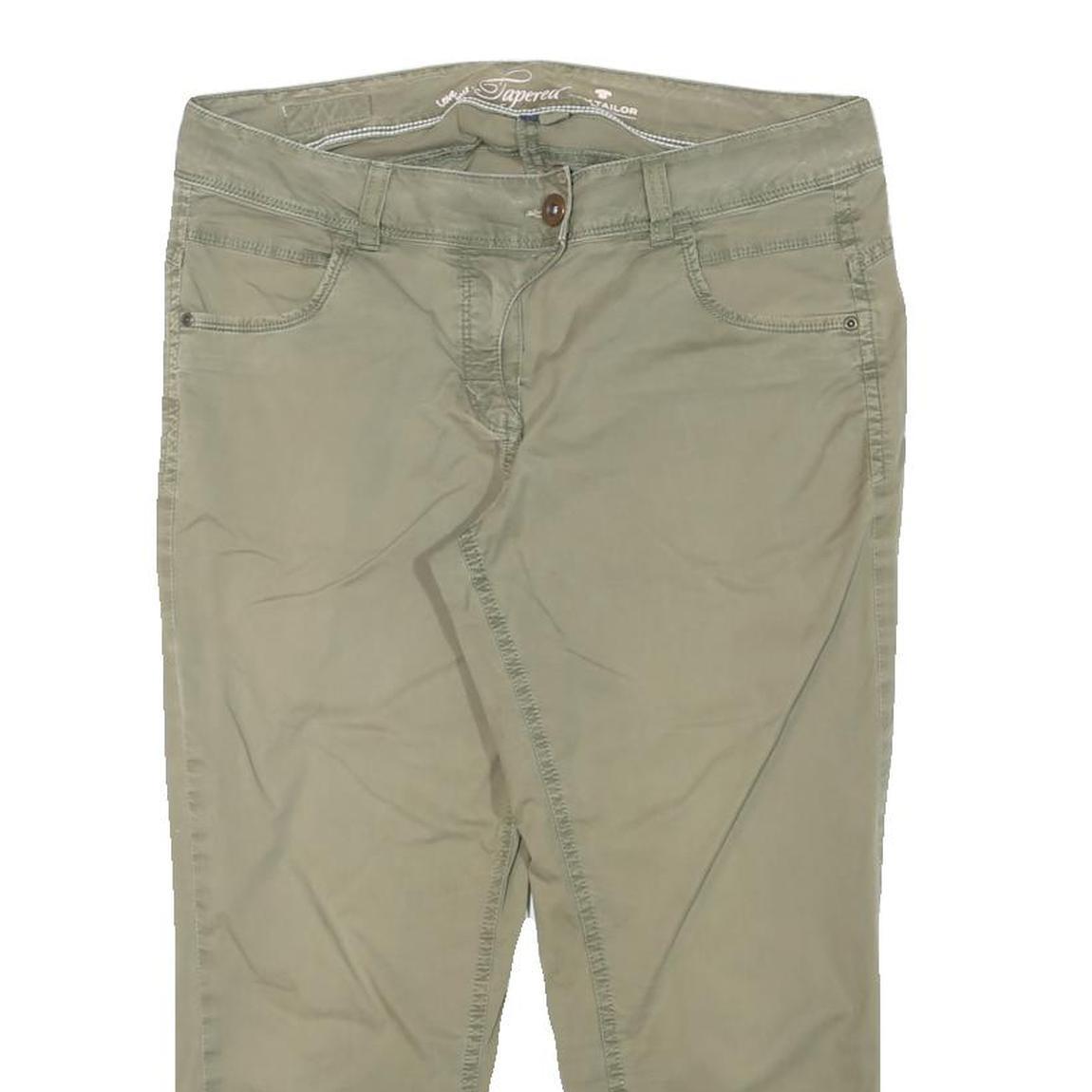 TOM TAILOR Womens Slim Beige Cotton Blend Tapered Trousers W32 L21 Casual