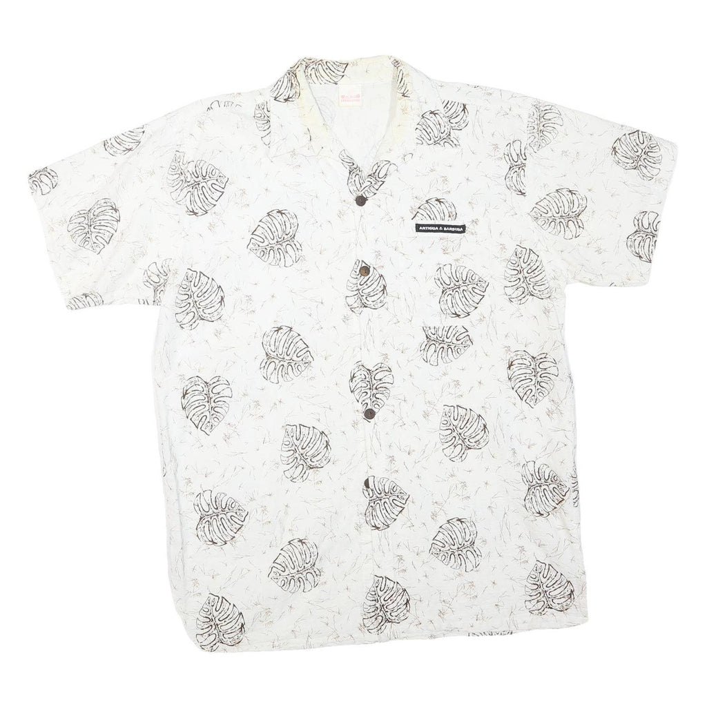 ISLAND EXPRESSIONS Mens White & Brown Leaf Print Casual Shirt L Cotton Blend