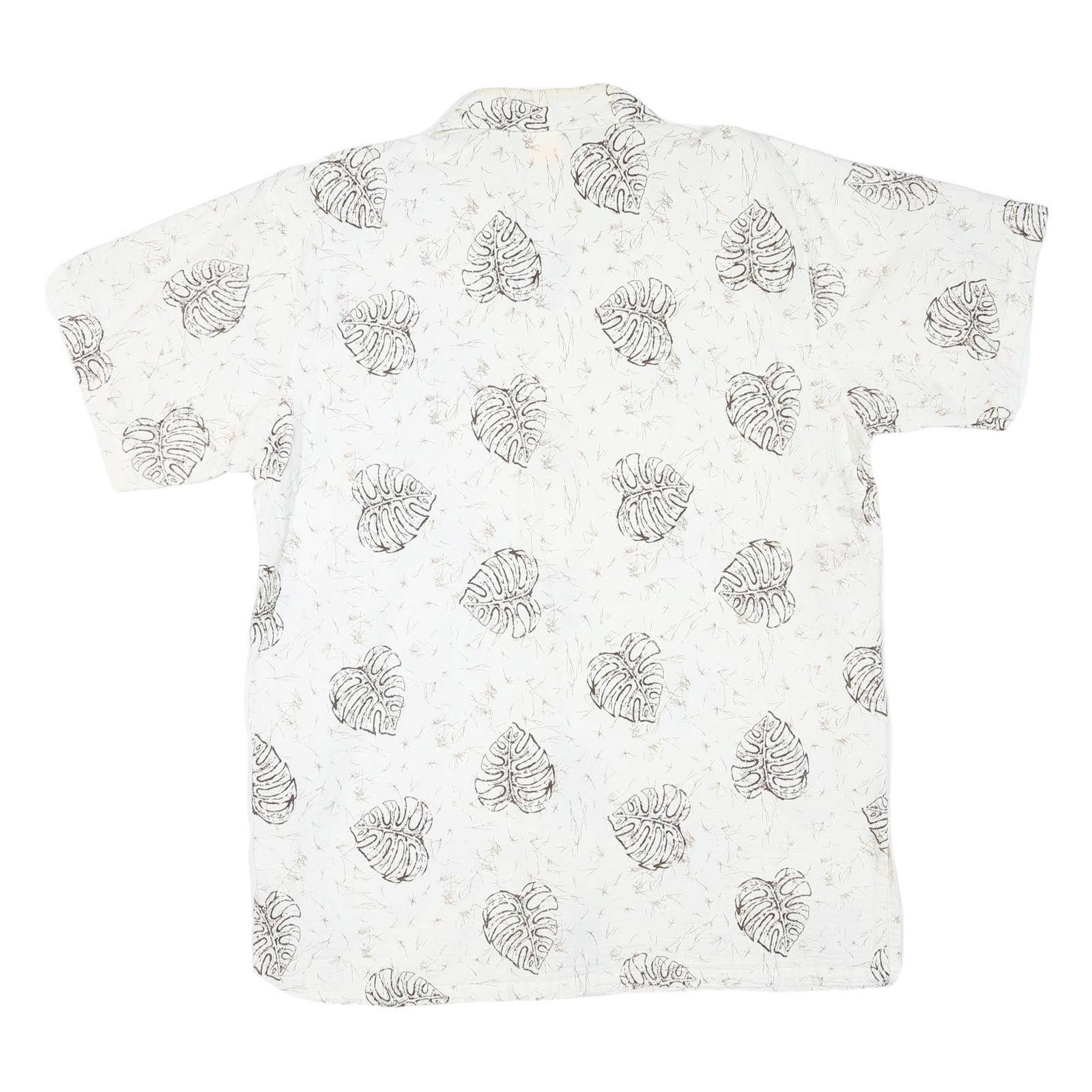 ISLAND EXPRESSIONS Mens White & Brown Leaf Print Casual Shirt L Cotton Blend