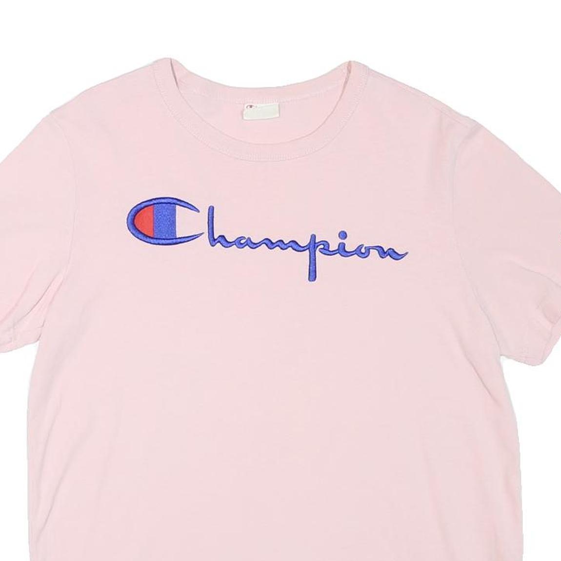 CHAMPION Mens Pink Cotton Blend T-Shirt M Short Sleeve Crew Neck Classic Logo