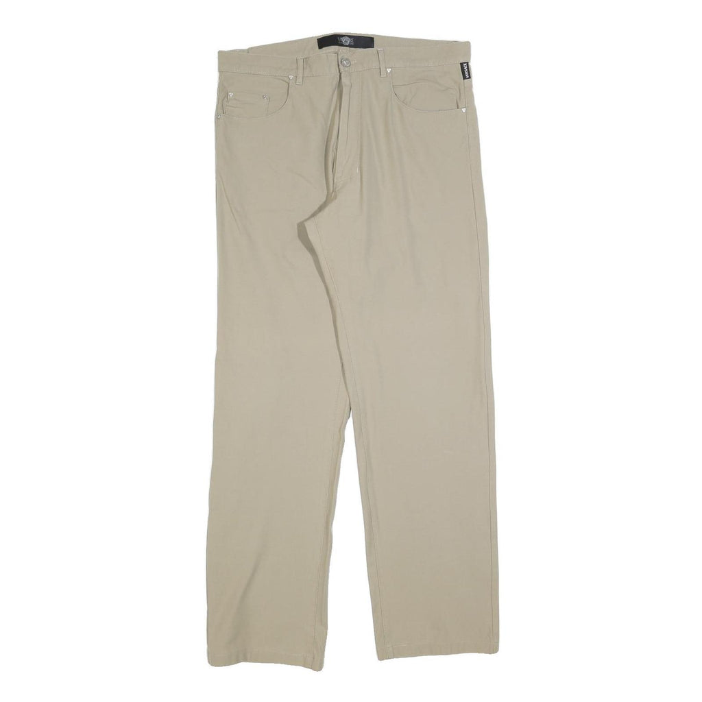 VERSACE Mens Cotton Blend Beige Regular Straight Trousers W36 L30 Classic Zip
