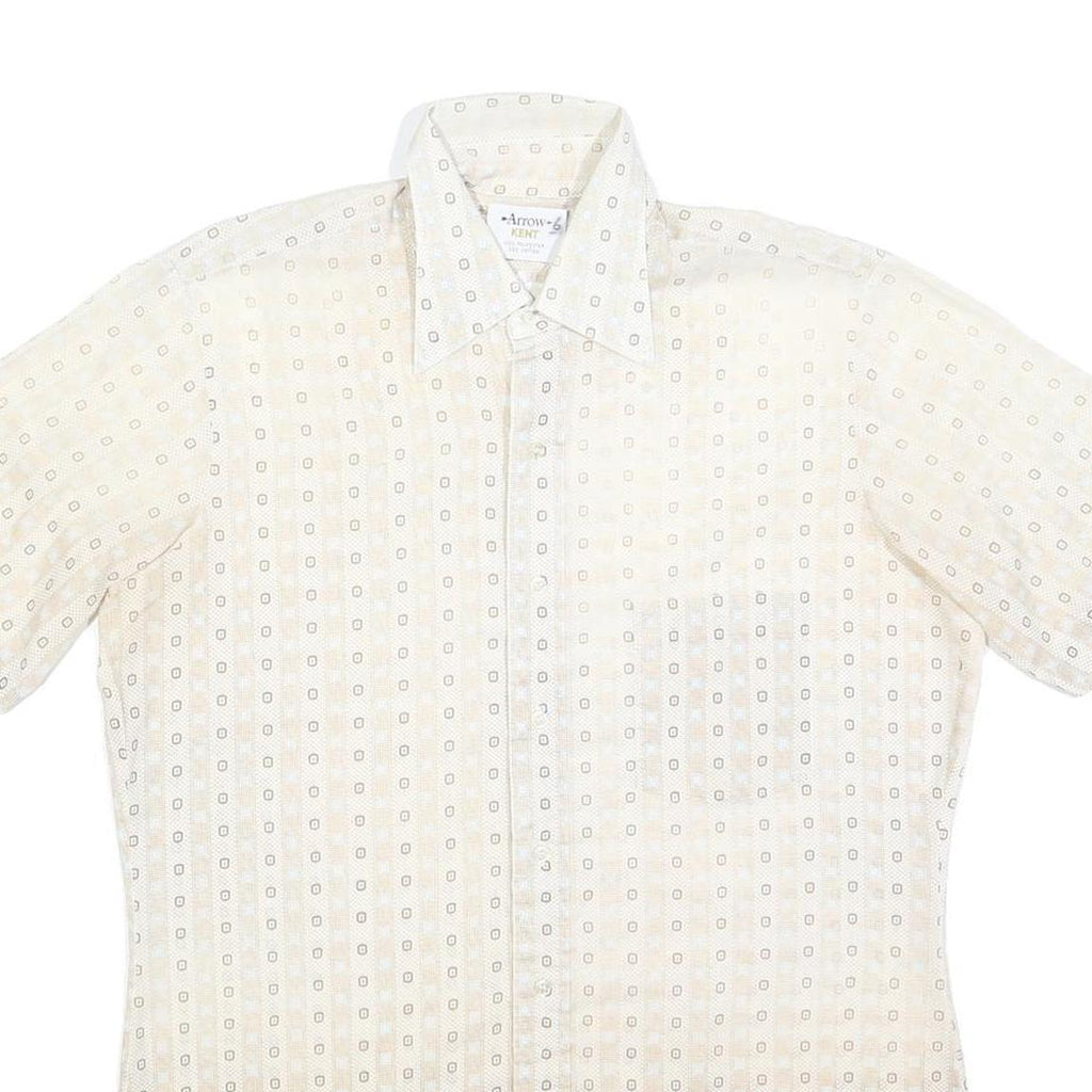 ARROW Mens Cream & Beige Patterned Short Sleeve Shirt L Summer Cotton Focus