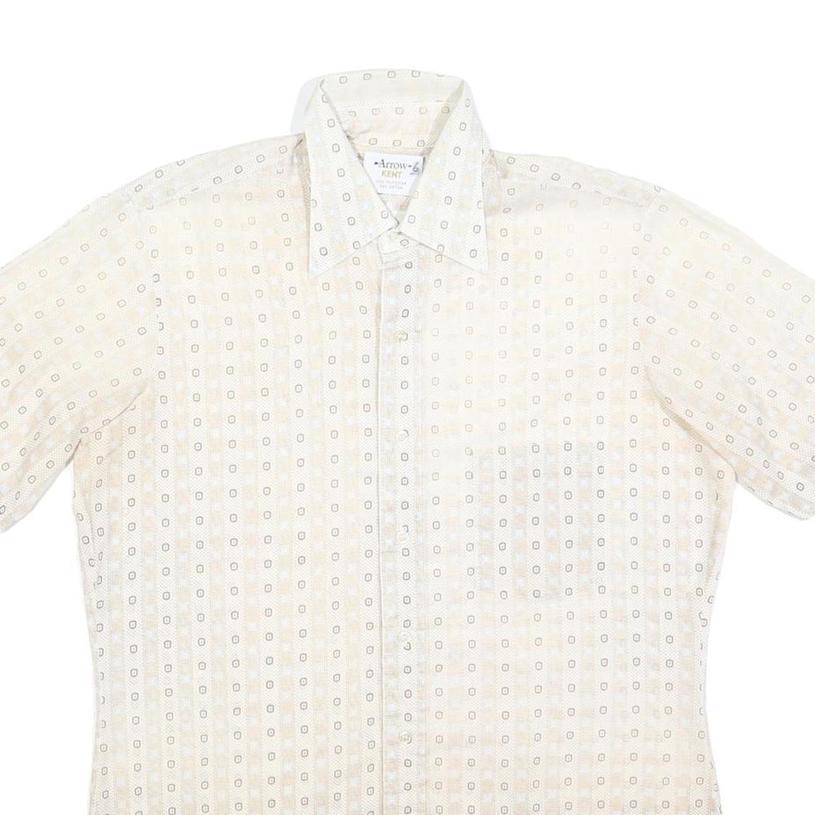 ARROW Mens Cream & Beige Patterned Short Sleeve Shirt L Summer Cotton Focus
