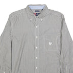CHAPS Mens Grey & White Striped Shirt M Button-Down Collar Cotton Blend Classic