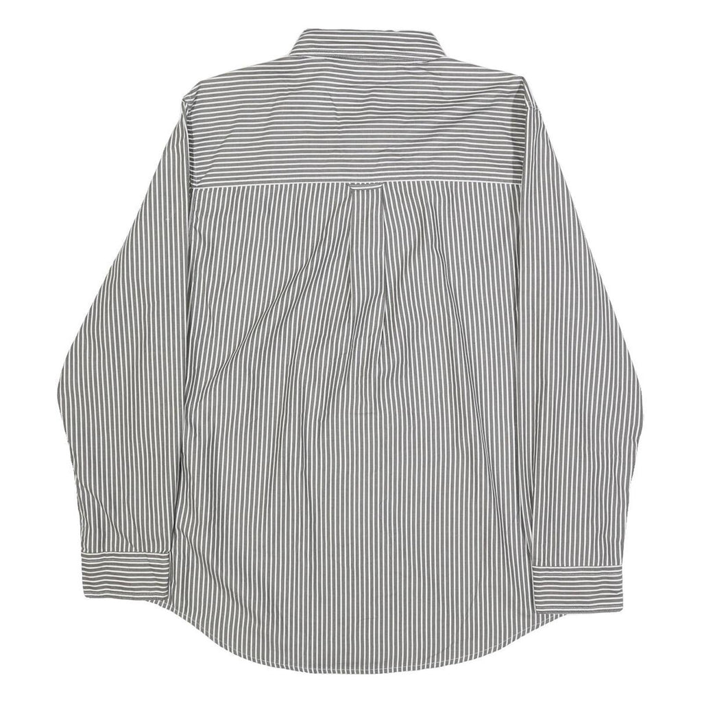 CHAPS Mens Grey & White Striped Shirt M Button-Down Collar Cotton Blend Classic