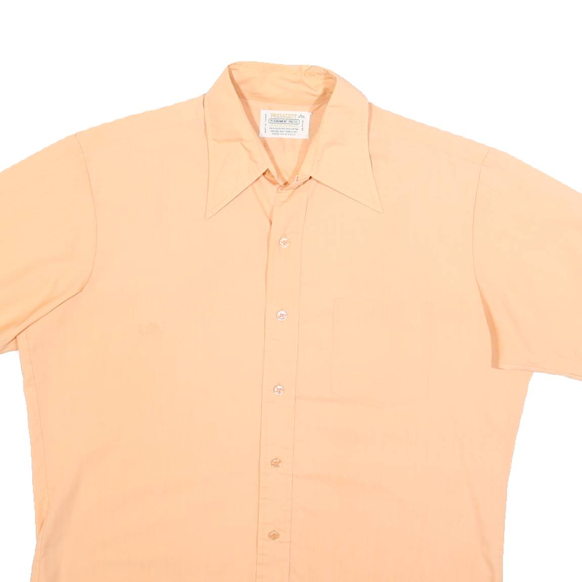 PRESSCOTT Mens Peach L Cotton Short Sleeve Shirt Classic Fit Button Collar