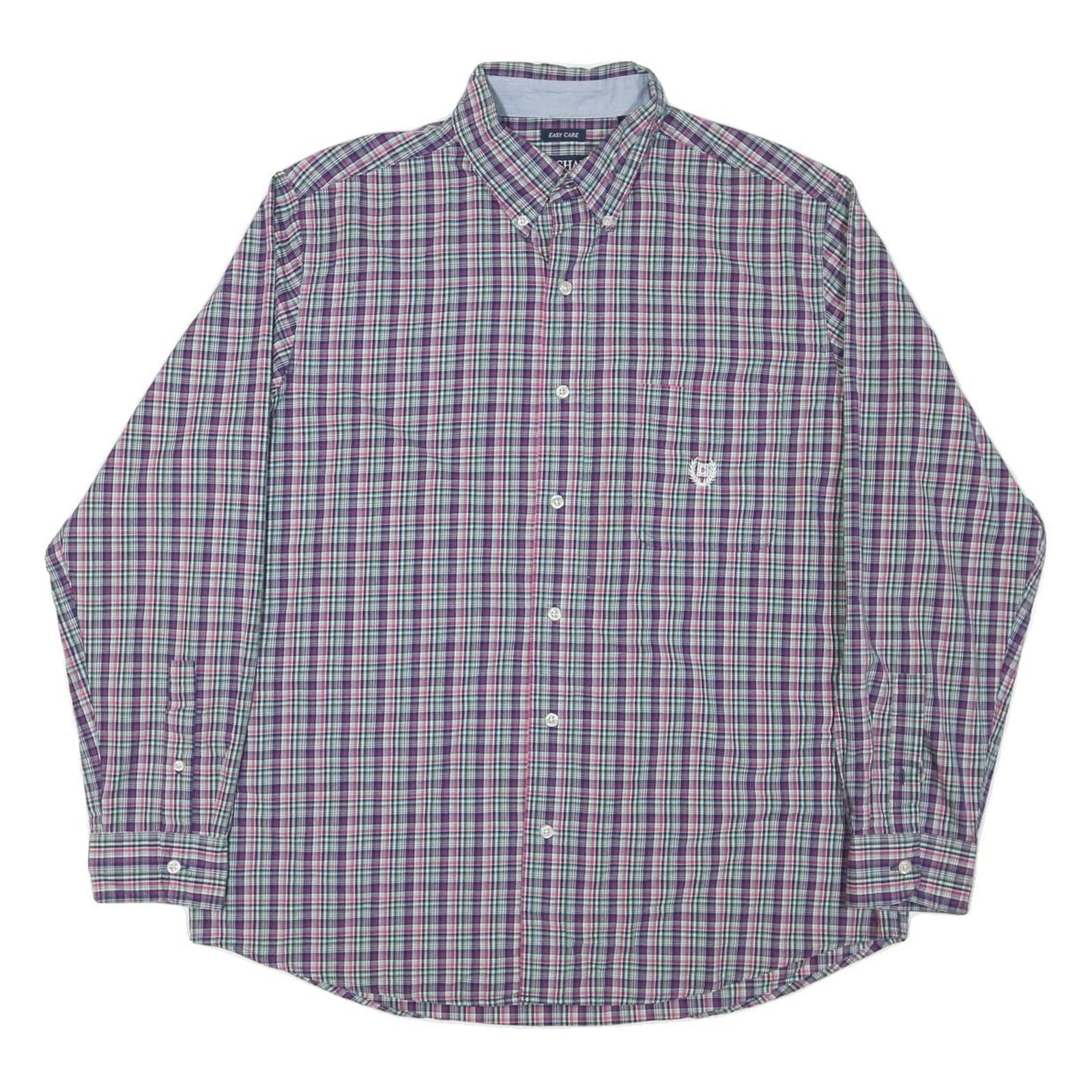 CHAPS Mens Blue & Purple Check Shirt L Button-Down Collar Long Sleeve Casual