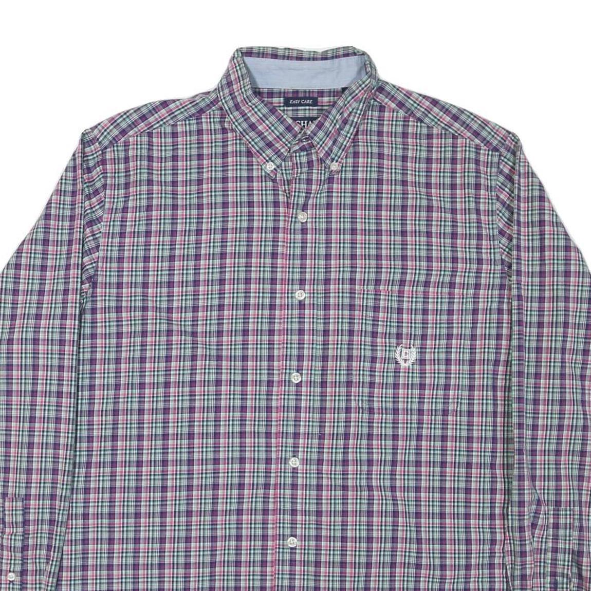 CHAPS Mens Blue & Purple Check Shirt L Button-Down Collar Long Sleeve Casual