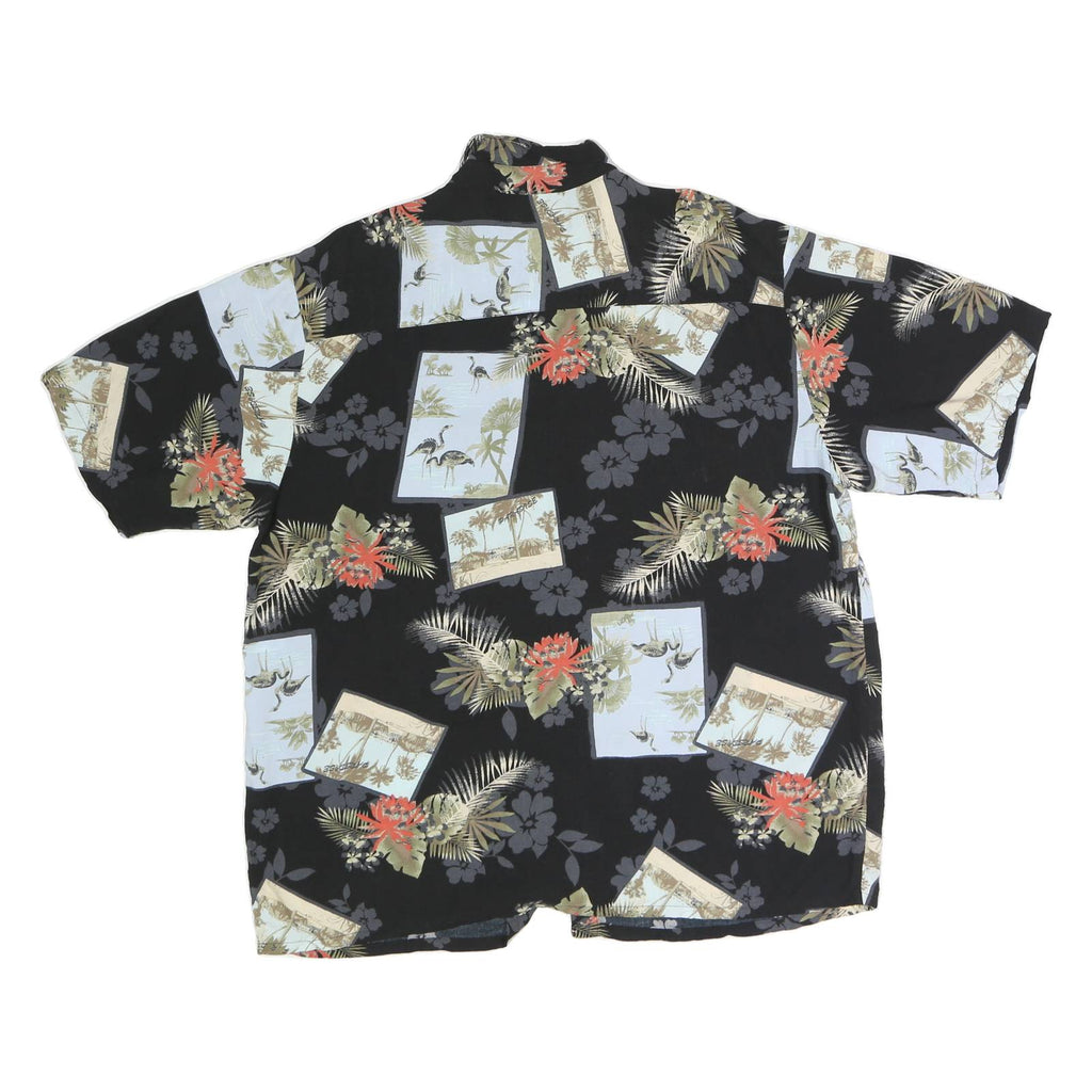 NATURAL ISSUE Mens Black & Green Floral Hawaiian Shirt L Vintage Style Casual
