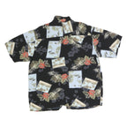 NATURAL ISSUE Mens Black & Green Floral Hawaiian Shirt L Vintage Style Casual