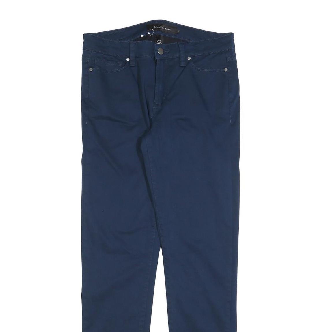 CALVIN KLEIN Womens Cotton Blend Navy Slim Straight Trousers W30 L30